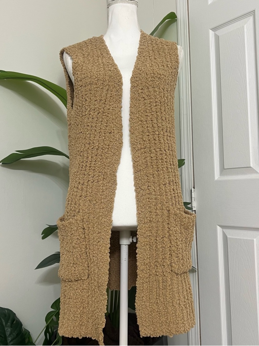Cozy Tan Chunky Knit Open Front Vest